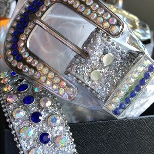 Sparkling Rhinestone Belt with Blue Accents